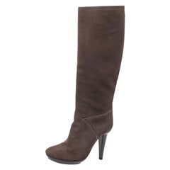 Used Bottega Veneta Grey Suede Mid Calf Boots Size 38.5