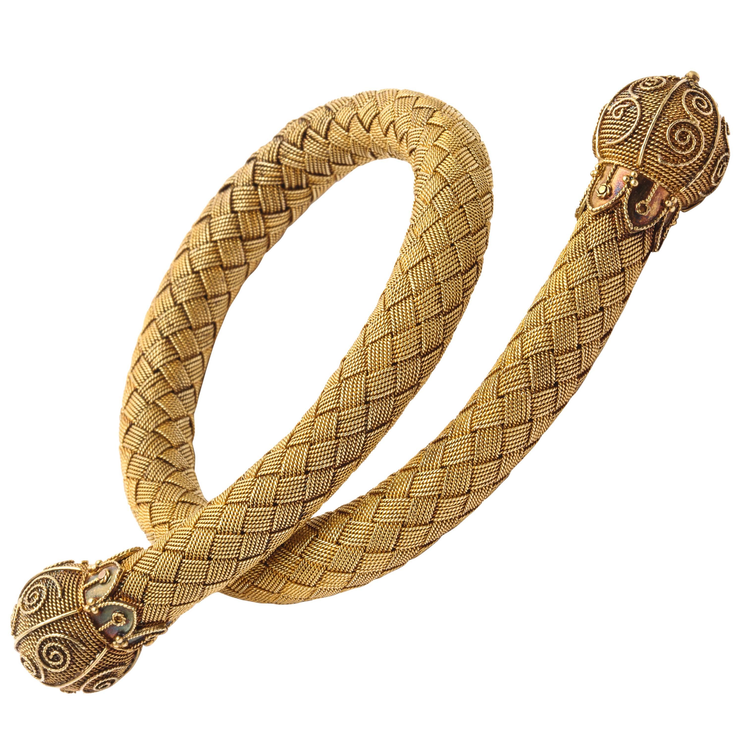 Antique 18kt Gold Mesh Woven Snake Bracelet