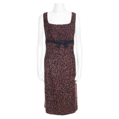 Escada Multicolor Tweed Denim Bow Detail Sleeveless Shift Dress XL