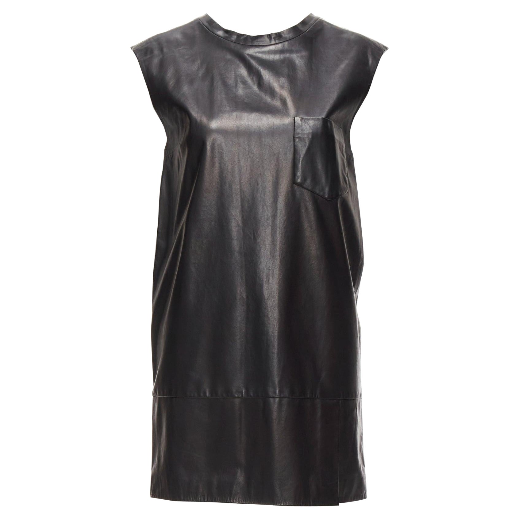 3.1 PHILLIP LIM black leather pocketed slit lace up keyhole mini dress US2 S For Sale