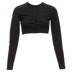 ALAIA black virgin wool blend button front long sleeve cropped cardigan FR36 XS