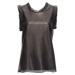 3.1 Phillip Lim nero, pelle, seta, maniche piegate, top a tunica US2 S