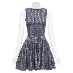 ALAIA grey virgin wool blend cut out jacquard fit flared mini FR36 S
