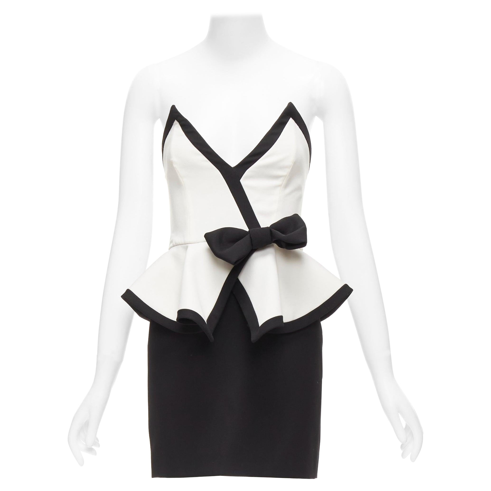 ALESSANDRA RICH black white graphic colorblocked peplum cocktail dress IT38 XS For Sale
