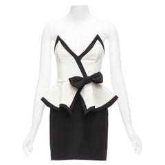 ALESSANDRA RICH black white graphic colorblocked peplum cocktail dress IT38 XS