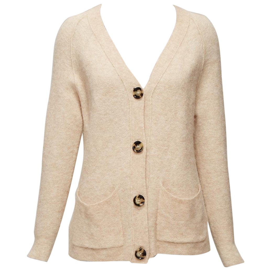 ACNE STUDIOS cardigan beige en laine mélangée d'alpaga à grandes poches plaquées et à boutons sur le devant XS