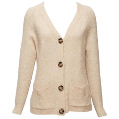 ACNE STUDIOS beige Alpaka-Wollmischung aufgesetzte Tasche große Knopfleiste Strickjacke XS