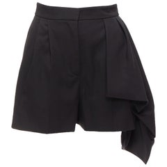 ALEXANDER MCQUEEN black virgin wool asymmetric cascade wide shorts IT38 XS