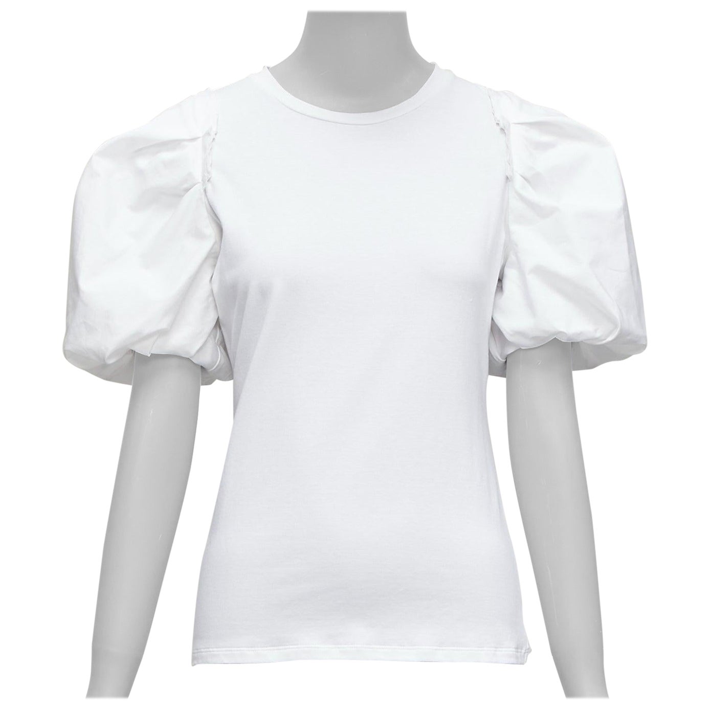Alexander McQueen in cotone bianco a maniche corte a sbuffo, top tshirt aderente IT38 XS in vendita