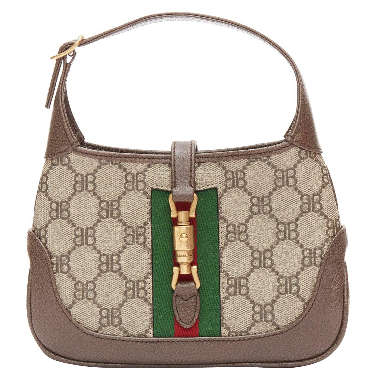 BALENCIAGA GUCCI 2021 Hacker Jackie BB monogram web mini hobo bag For Sale