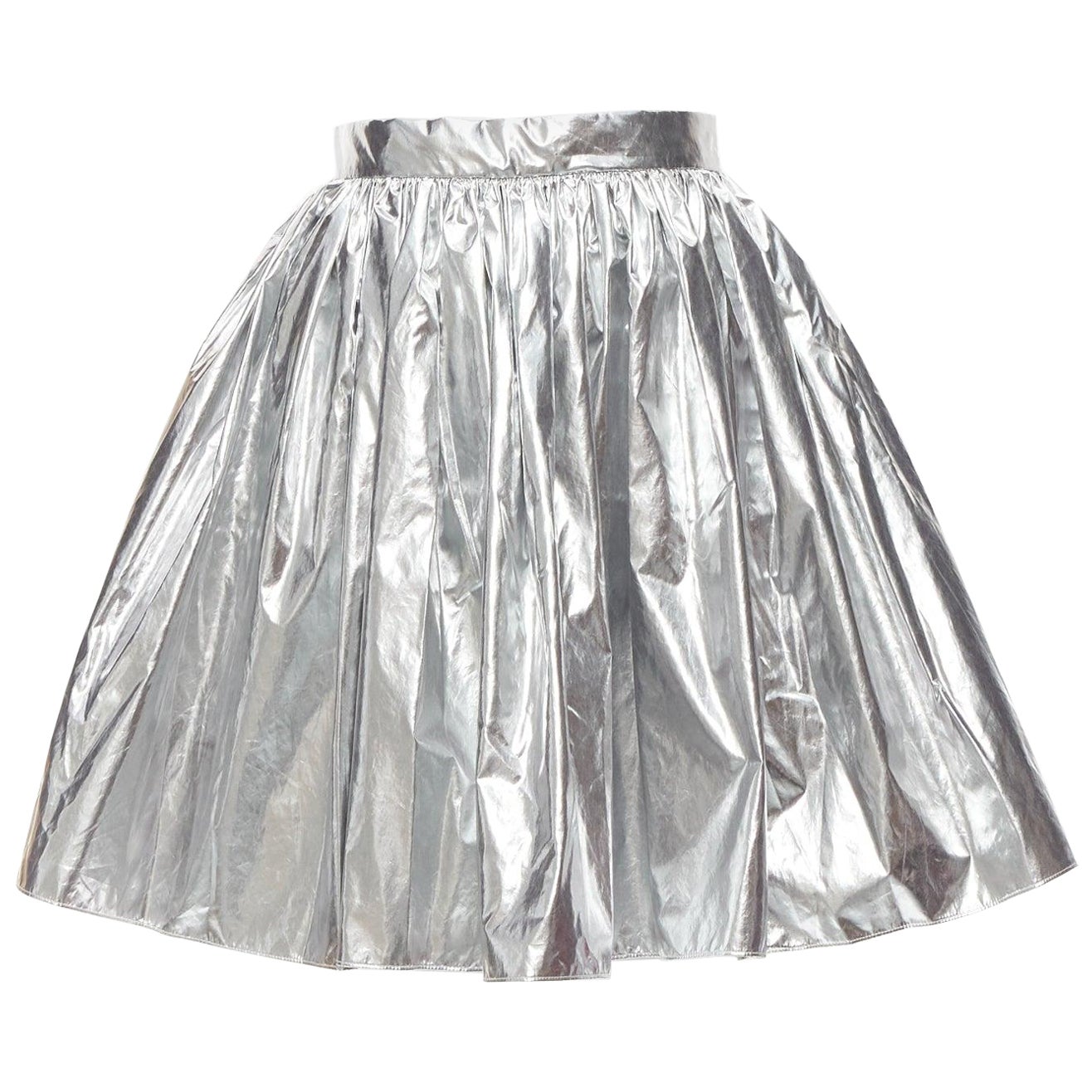 ALEXANDER MCQUEEN 2022 silver foil flared knee length circle skirt IT36 XXS