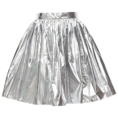 ALEXANDER MCQUEEN 2022 silver foil flared knee length circle skirt IT36 XXS