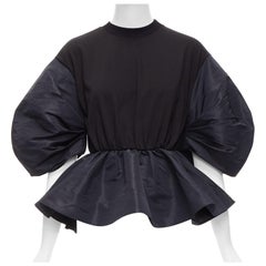 ALEXANDER MCQUEEN 2021 black round puff sleeve peplum contrast top IT36 XXS