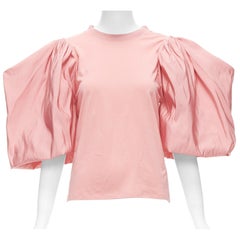 ALEXANDER MCQUEEN rose pink dramatic puff sleeve cotton tshirt IT38 XS