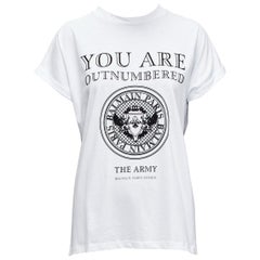 BALMAIN You Are Outnumbered Army Weißes Tshirt mit Samtdruck FR36 XS