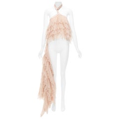 ALEXANDER MCQUEEN 2007 Runway pink lace leather cascade drape ruffle top IT38 XS