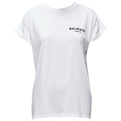 BALMAIN Signatur-Logodruck-Tshirt aus weißer Baumwolle mit Kapuzenärmeln und Kapuze XXS