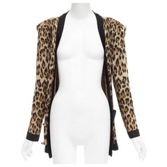 BALMAIN brown leopard jacquard power shoulder gold buttons cardigan FR38 M