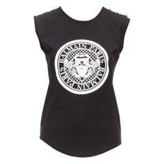 BALMAIN Schwarze Baumwollweste mit Baumwollkreuz und silbernem Logo und Knopfleiste FR34 XS
