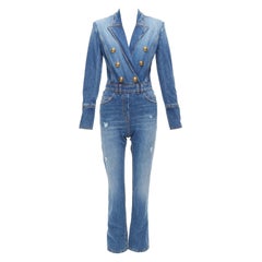 BALMAIN mono azul lavado vaquero envejecido dorado con doble botonadura FR34 XS