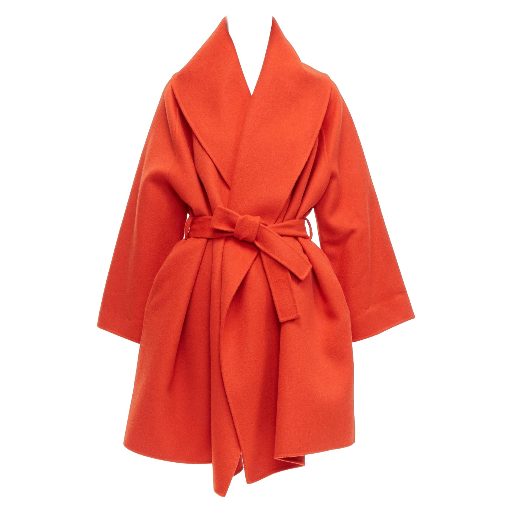 BOTTEGA VENETA red 100% double face cashmere shawl collar belted coat IT38 XS For Sale