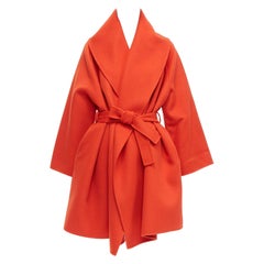 BOTTEGA VENETA red 100% double face cashmere shawl collar belted coat IT38 XS