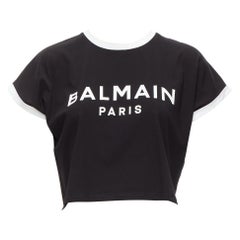 BALMAIN Schwarzweißes Kurzarm-TShirt XXS mit Logokappe und Reißverschluss und Kurzarm XXS