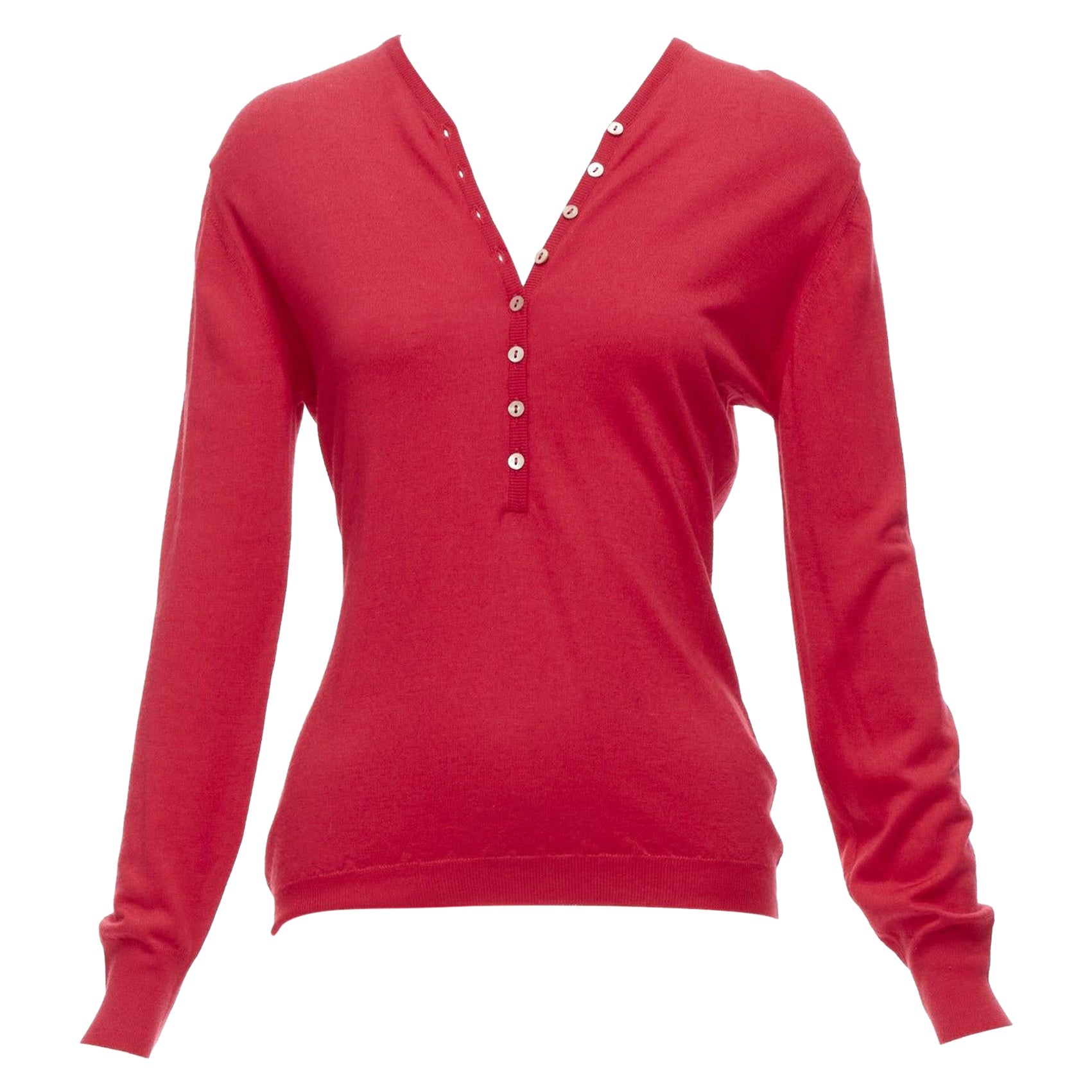 BRUNELLO CUCINELLI JOYCE red cashmere silk button up drop shoulder sweater S