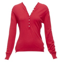 BRUNELLO CUCINELLI JOYCE roter Kaschmir-Seidenpullover mit Knopfleiste und fallender Schulterausschnitt S