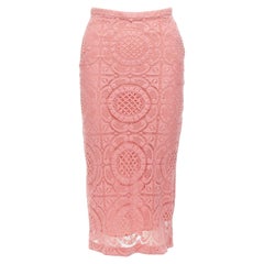 Burberry Gonna a vita alta in pizzo floreale in misto cotone rosa Runway IT36 XXS