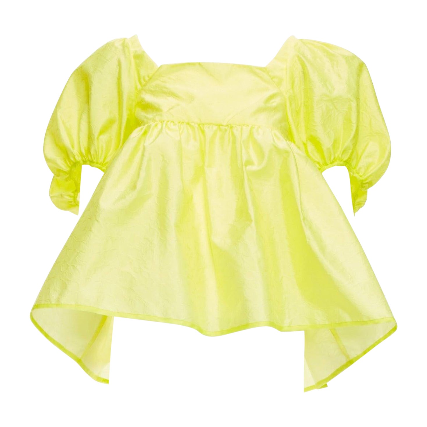 CECILIE BAHNSEN 2021 Babett yellow textured puff sleeve babydoll top UK6 XS For Sale