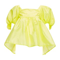 CECILIE BAHNSEN 2021 Babett jaune texturé manches bouffantes babydoll top UK6 XS