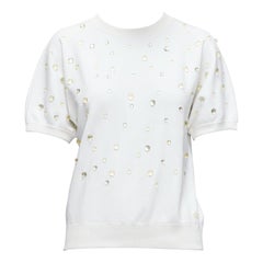 Chanel 2018 maglia a maniche corte in cotone impreziosita da una goccia d'acqua FR36