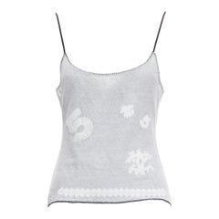 CHANEL 04P Vintage No.5 CC white sheer overlay black trim cami tank top FR40 L