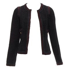 CHANEL 09A Paris Moscou noir tweed cuir doublé CC veste logo FR34 XS
