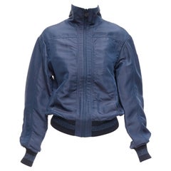 CHANEL Vintage navy viscose silk CC logo zip bomber jacket FR34 XS