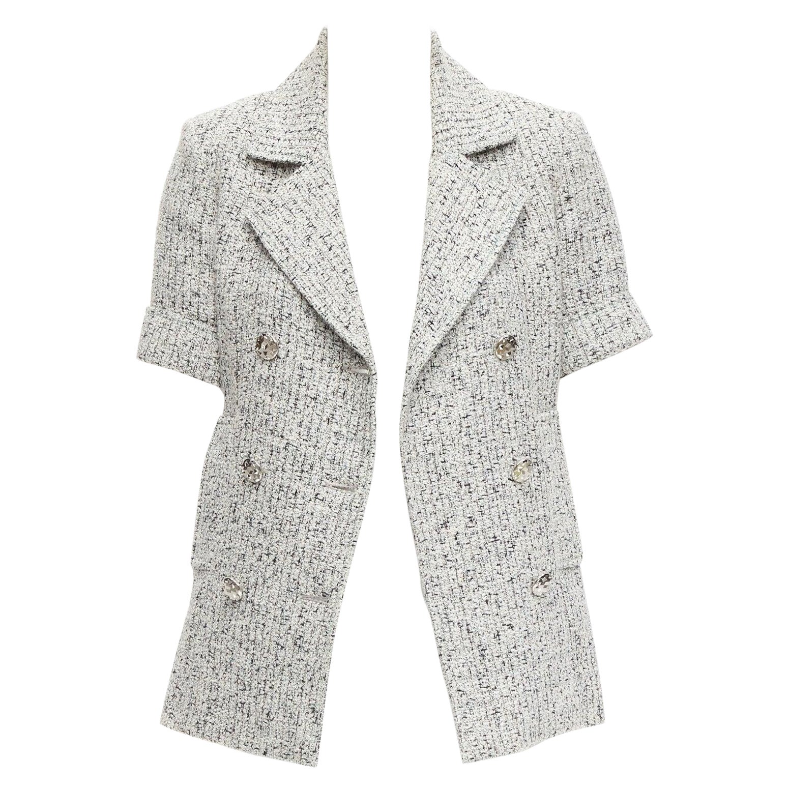 Chanel 2016 Fantasy Tweed argento CC bottoni maniche a polsino giacca FR36 S