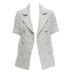 CHANEL 2016 Fantasy Tweed silver CC buttons cuffed sleeves jacket FR36 S