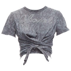 Chanel 2021 grigio corda logo ricamo cravatta tshirt cropped FR34 XS