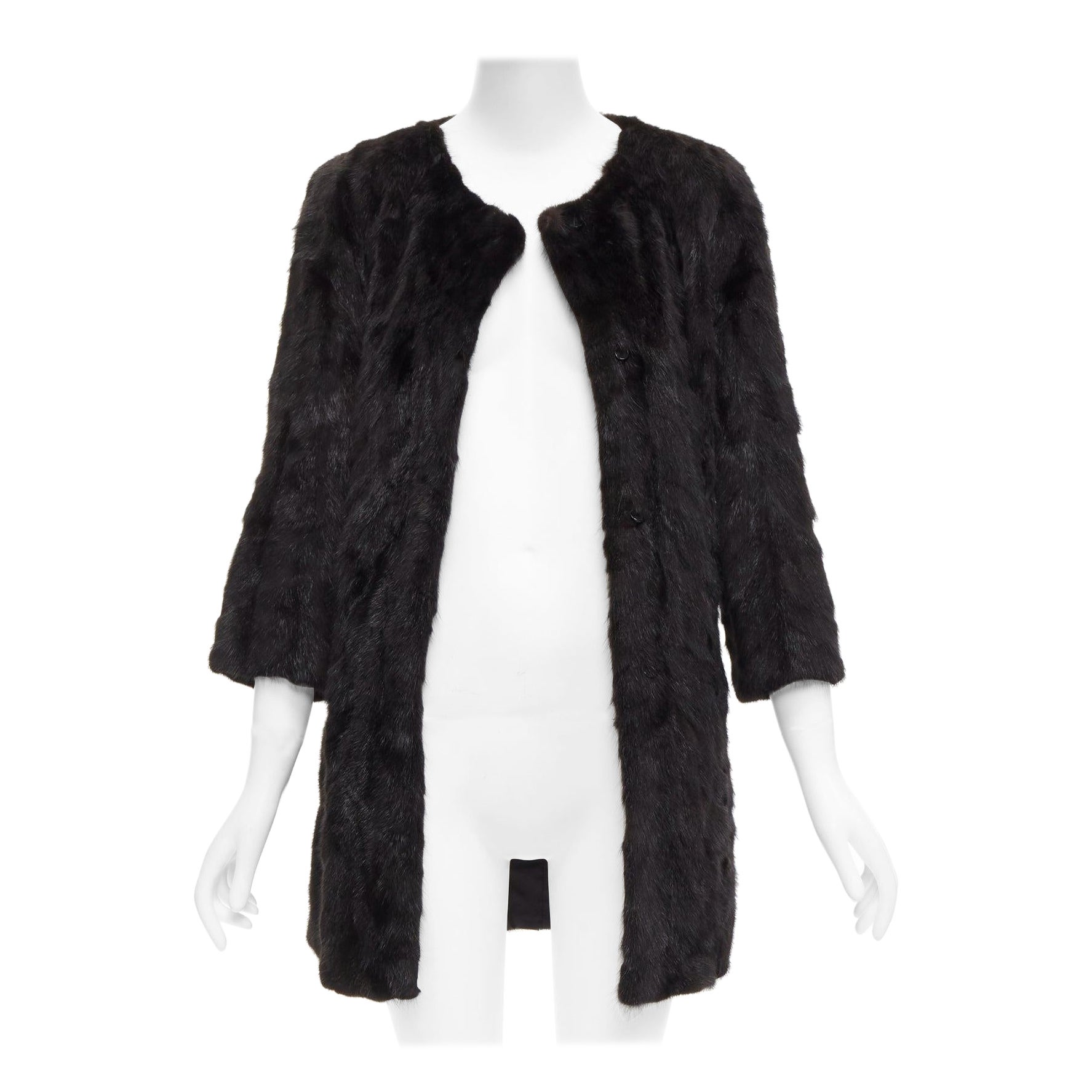 CHEVITTE dark brown genuine fur jewel neck cropped sleeves coat top M For Sale