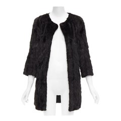 CHEVITTE marrone scuro in vera pelliccia con collo a gioiello e maniche a taglio, cappotto top M.