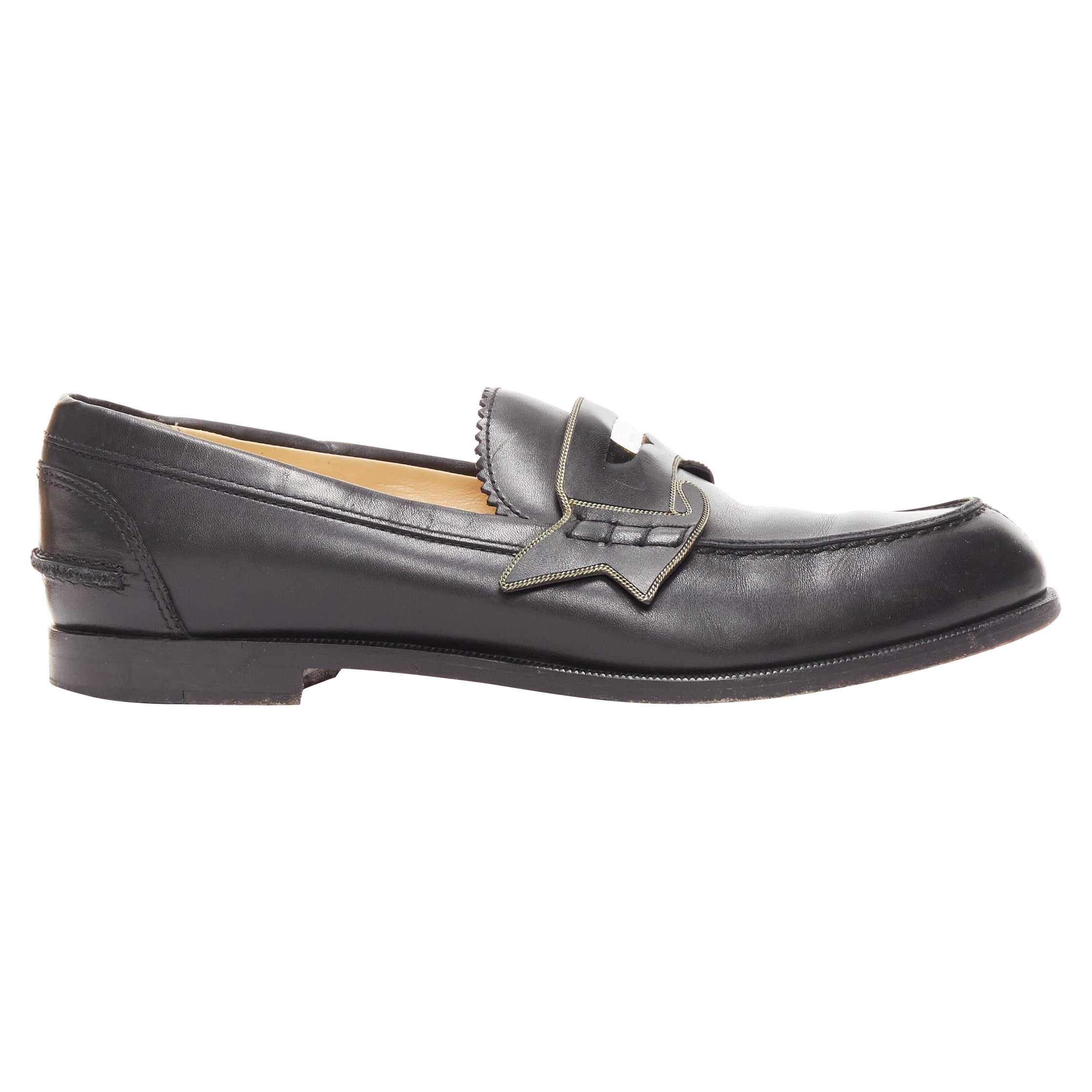 CHRISTIAN LOUBOUTIN Penny black smooth leather silver coin logo loafers EU35.5 For Sale