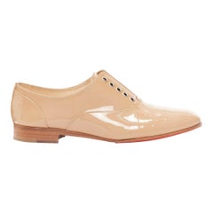 CHRISTIAN LOUBOUTIN beige patent leather round toe derby flat shoes EU35.5