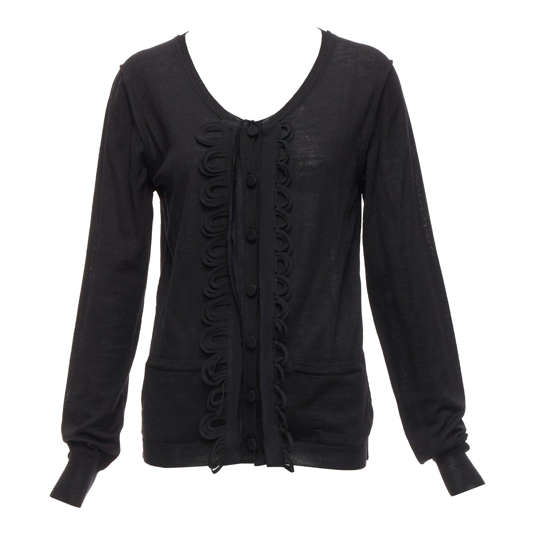 Cardigan à encolure dégagée en laine militaire festonnée et à volants CHLOE noir M