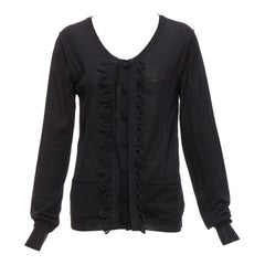 CHLOE Schwarze Wollstrickjacke mit Schlaufen und Rüschen mit Rundhalsausschnitt M