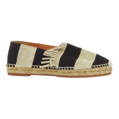 CHLOE beige nero pelle scamosciata pannelli a righe frange slip on espadrillas EU37