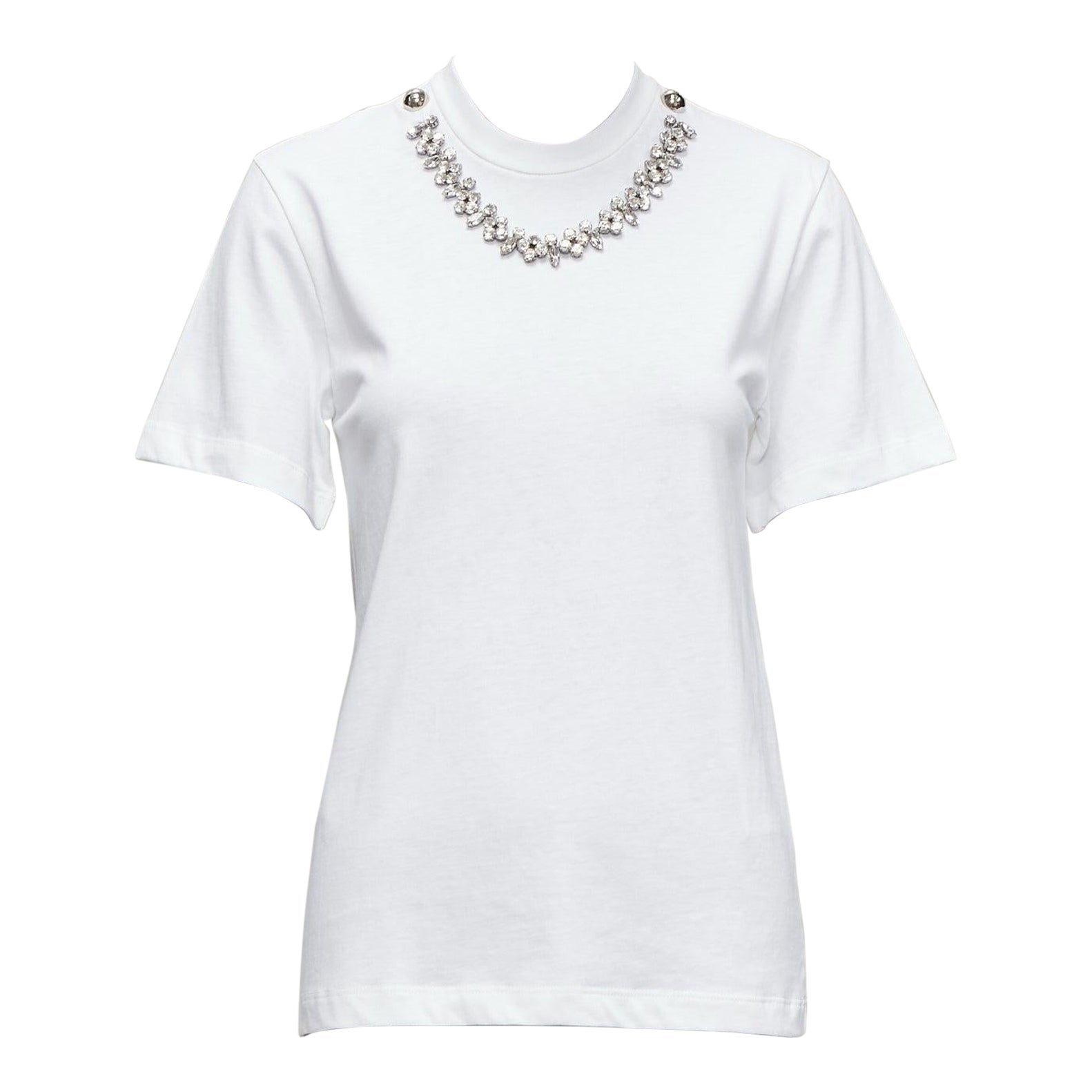 CHRISTOPHER KANE crystal rhinestone dome stud necklace white cotton tshirt XS For Sale