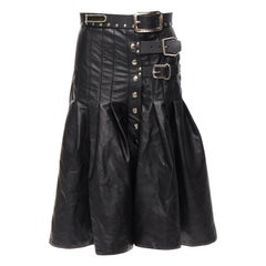 CHOPOVA LOWENA 2020 Runway leather belt multi buckle studded gladiator skirt XS