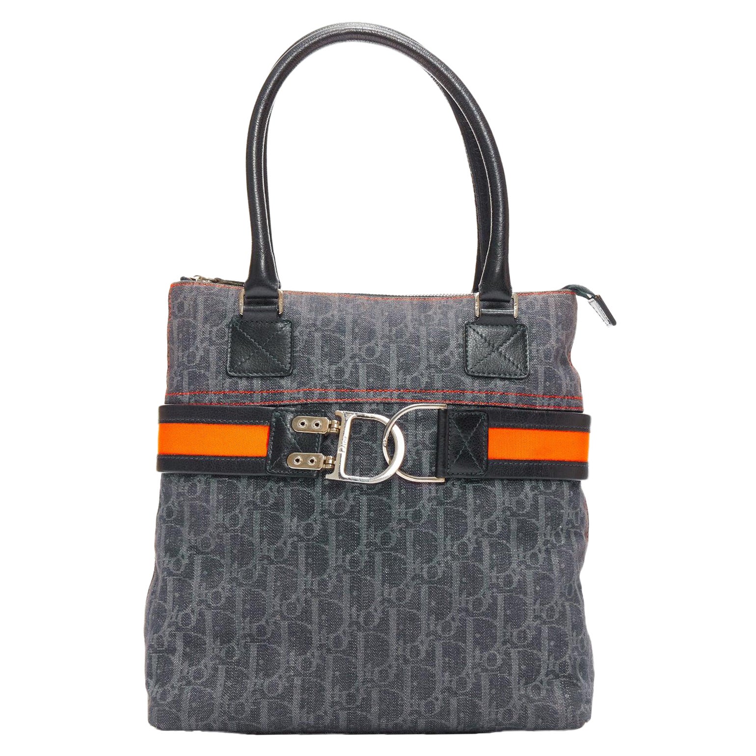 rare CHRISTIAN DIOR Vintage Flight orange canvas oblique trotter tote bag