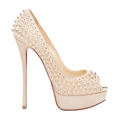 rare CHRISTIAN LOUBOUTIN Fetish Lady Peep 150 gold spike platform pump EU36.5